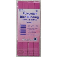 Hemline Polycotton Bias Binding 12mm x 5m, CORAL, 520.CORA