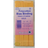 Hemline Polycotton Bias Binding 12mm x 5m, GOLD