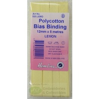 Hemline Polycotton Bias Binding 12mm x 5m, LEMON