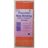 Hemline Polycotton Bias Binding 12mm x 5m, ORANGE