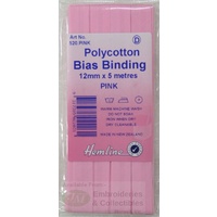 Hemline Polycotton Bias Binding 12mm x 5m, PINK