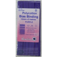 Hemline Polycotton Bias Binding 12mm x 5m, PURPLE