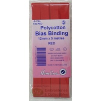 Hemline Polycotton Bias Binding 12mm x 5m, RED