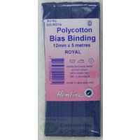 Hemline Polycotton Bias Binding 12mm x 5m, ROYAL BLUE