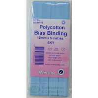 Hemline Polycotton Bias Binding 12mm x 5m, SKY BLUE