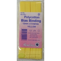 Hemline Polycotton Bias Binding 12mm x 5m, YELLOW