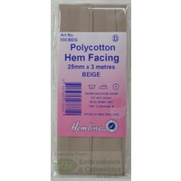 Hemline Polycotton Hem Facing, Bias Binding, 25mm x 3m, BEIGE