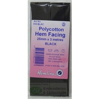 Hemline Polycotton Hem Facing Tape, Bias Binding, 25mm x 3m, BLACK