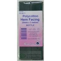 Hemline Polycotton Hem Facing, Bias Binding, 25mm x 3m, BOTTLE GREEN