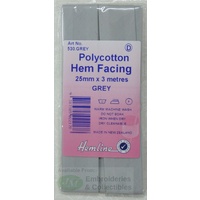 Hemline Polycotton Hem Facing, Bias Binding, 25mm x 3m, GREY