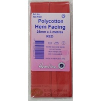 Hemline Polycotton Hem Facing, Bias Binding, 25mm x 3m, RED