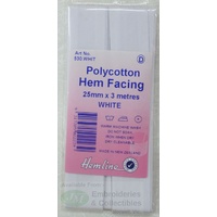 Hemline WHITE Polycotton Hem Facing, Bias Binding, 25mm x 3m