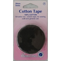 Hemline Cotton Tape, 20mm x 5 Metres, BLACK, Non-Stretch 100% Cotton