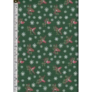 Liberty A Festive Collection JOLLY ROBIN Green 112cm Wide Cotton Fabric 5747B