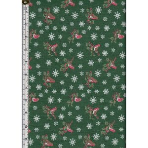 Liberty A Festive Collection JOLLY ROBIN Green 112cm Wide Cotton Fabric 5747B