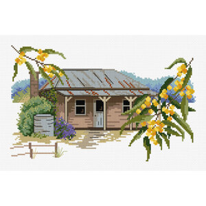 DMC Cross Stitch Kit, Wattle Cottage 27 x 18cm, 14ct Aida, DMC Stranded Cottons