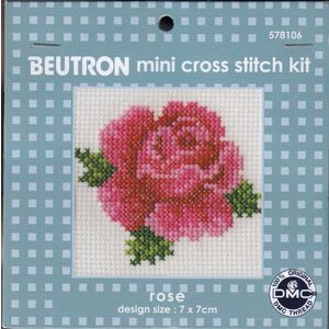 Beutron ROSE Mini Cross Stitch Kit, 7 x 7cm 14 Count Aida, 578106
