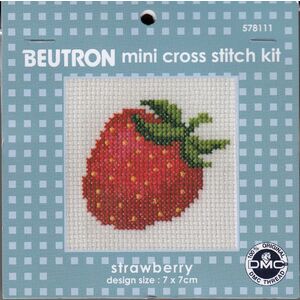 Beutron STRAWBERRY Mini Cross Stitch Kit, 7 x 7cm 14 Count Aida, 578111