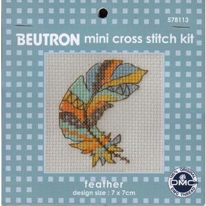 Beutron FEATHER Mini Cross Stitch Kit, 7 x 7cm 14 Count Aida, 578113