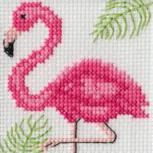 Beutron Cross Stitch Kit, FLAMIGO 7 x 7cm, 14ct Aida, DMC Stranded Cotton