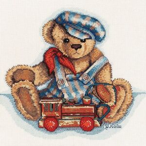 DMC Playtime Bears Casey &amp; Train Cross Stitch Kit, 25 x 22cm, 16ct Aida #581209