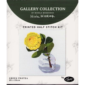 GREEN PROTEA Printed Half Stitch Kit 25cm x 25cm by Nicola Woodcock