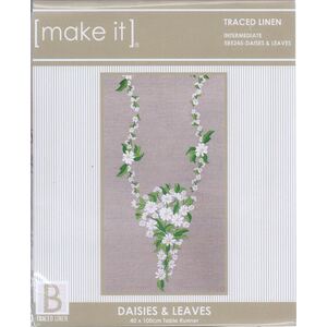 Make It DAISES & LEAVES Table Runner Traced Linen Cross Stitch Kit #585245
