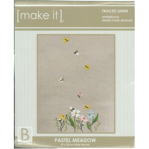 Make It PASTEL MEADOW Table Runner Traced Linen Cross Stitch Kit #585245