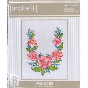 Make It WILD ROSES Table Runner Traced Linen Cross Stitch Kit #585245