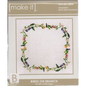 Make It BIRDS ON BRANCH Table Topper Traced Linen Cross Stitch Kit - 585246