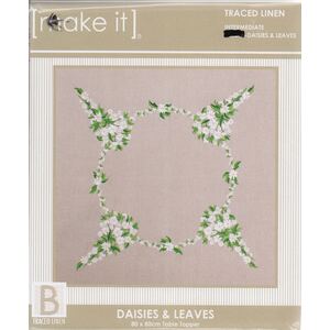 Make It DAISES &amp; LEAVES Table Topper Traced Linen Cross Stitch Kit #585246