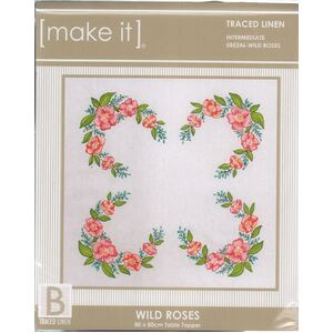 Make It WILD ROSES Table Topper Traced Linen Cross Stitch Kit #585246