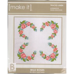Make It WILD ROSES Table Topper Traced Linen Cross Stitch Kit #585246