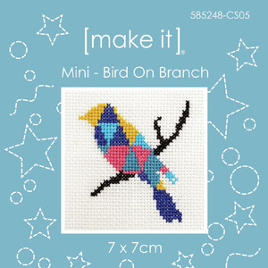 Make It BIRD ON BRANCH Mini Cross Stitch Kit, 7cm x 7cm, 585248-CS05