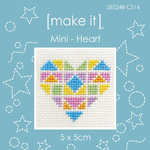 Make It HEART Mini Cross Stitch Kit, 5cm x 5cm, 585248-CS16
