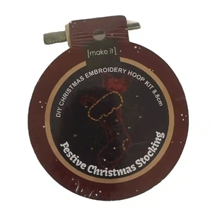 Festive Christmas Stocking, DIY Christmas Embroidery Hoop Kit 8.8cm by Make It