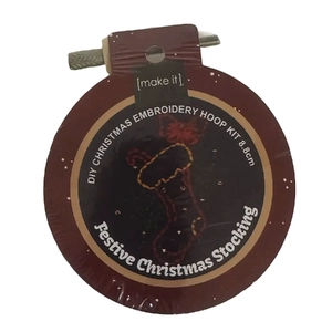 Festive Christmas Stocking, DIY Christmas Embroidery Hoop Kit 8.8cm by Make It