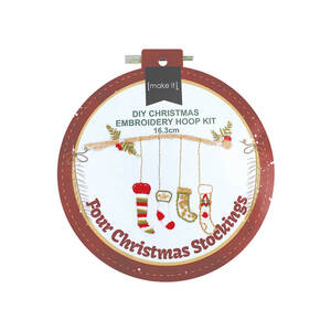 Four Christmas Stockings, DIY Christmas Embroidery Hoop Kit 16.3cm by Make It