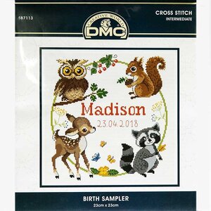 DMC, BIRTH SAMPLER Counted Cross Stitch Kit 587113, 23 x 23cm