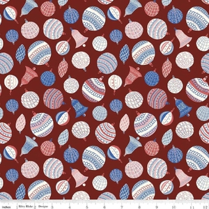Liberty Merry &amp; Bright BAUBLE BONANZA RED 110cm Wide Cotton Fabric 5929A Per 25cm