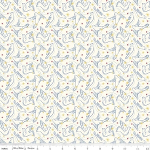 Liberty Merry &amp; Bright DOVE STAR MET 110cm Wide Cotton Fabric 5931A Per 25cm