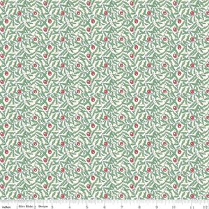 Liberty Merry &amp; Bright HOLIDAY BERRIES MET GREEN 110cm Wide Cotton Fabric 5936A Per 25cm