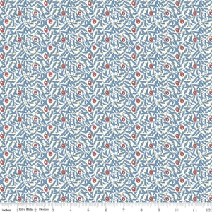 Liberty Merry &amp; Bright HOLIDAY BERRIES MET BLUE 110cm Wide Cotton Fabric 5936B Per 25cm