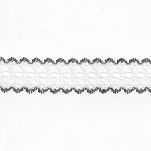 BLACK Edged White 37mm Feather Edge Eyelet Lace, Sold by the metre