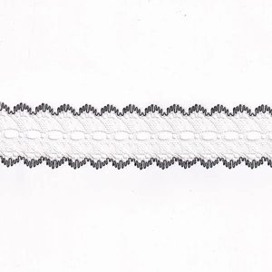 BLACK Edged White 37mm Feather Edge Eyelet Lace, Sold by the metre