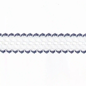 DARK BLUE Edged White 37mm Feather Edge Eyelet Lace, Sold by the metre