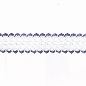 DARK BLUE Edged White 37mm Feather Edge Eyelet Lace, Sold by the metre