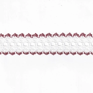 BURGUNDY Edged White 37mm Feather Edge Eyelet Lace, Sold by the metre