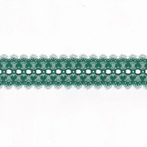 WHITE Edged GREEN 37mm Feather Edge Eyelet Lace, Sold by the metre