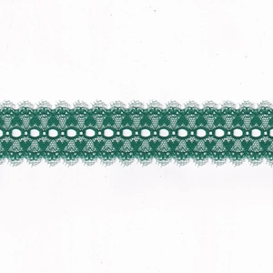 WHITE Edged GREEN 37mm Feather Edge Eyelet Lace, Sold by the metre